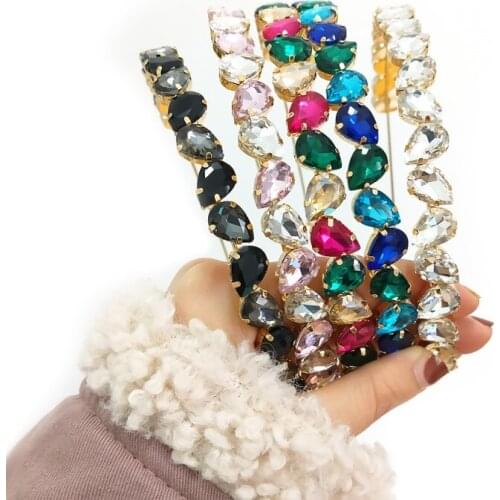 Women Girls Luxury Rhinestone Headband Colored Faux Crystal Hair Hoop Vintage Headpiece Hair Ornament Party Wedding Jewelry Gift