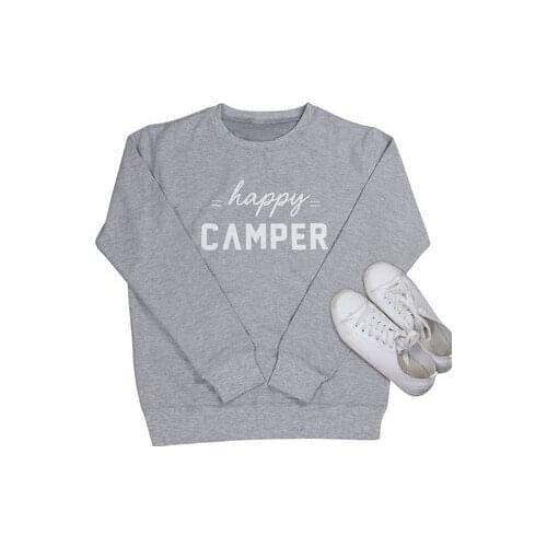 Pullover Long Sleeve Tops Hoodies Woman Autumn Spring Korean Sweatshirts Happy CAMPER Grey O-neck Hoodies