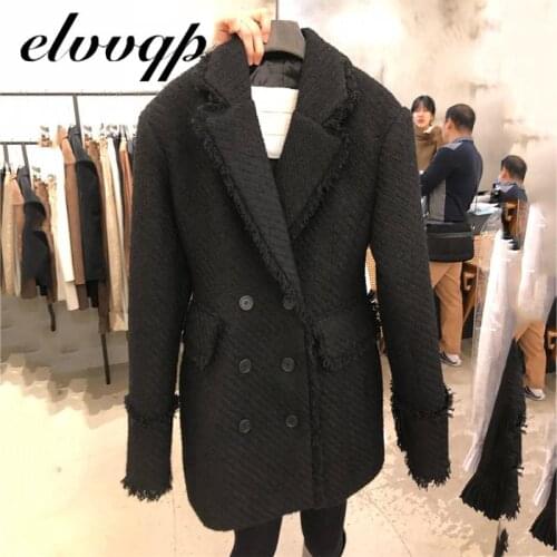 Winter Coat Tweed Blazer Women Suit 2020 New Tweed Jackets Fringed Double Breasted Thick Warm Suit Jacket Coat Jaqueta Feminina