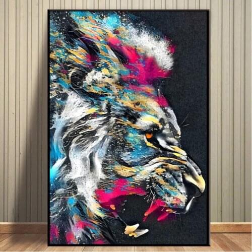 Animals Abstract Art Colorful Roaring Lion Canvas Art Posters And Prints Home Wall Decor Pictures Lion Art Canvas Paintings