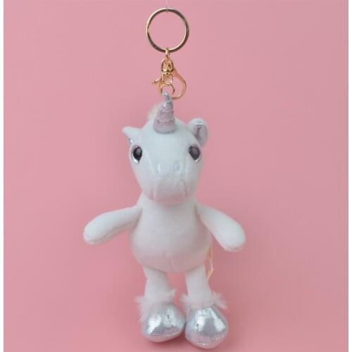 1pc Rainbow Animal Unicorn Keychain Fluffy Rabbit Fur Ball Key Chain Artificial Rabbit Fur Key Ring Women Car Bag Decoration