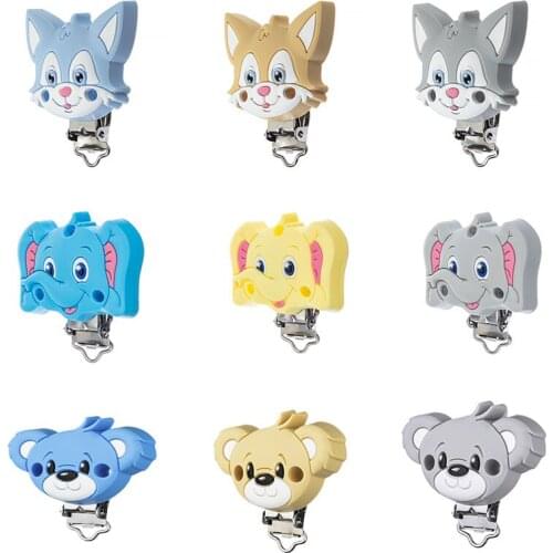 10PCS Nipple Chain Accessories Stainless Steel Clips Free BPA Silicone Fox & Elephant Clips Cartoon Baby Teething Toys DIY