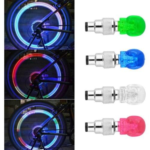 2pcs skull head shape valve light bicycle motorcycle car wheel valve cover spoke neon decorative lights