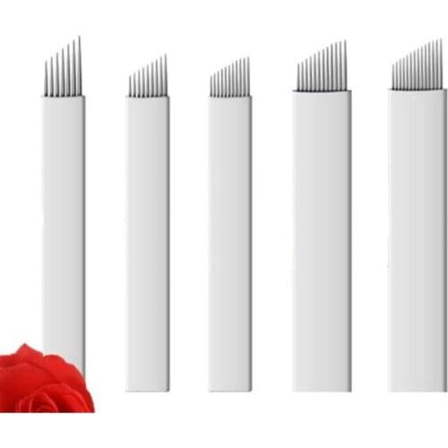 500 Pcs 0.20mm White Flex12/14/15/16/18/19/21 Needle Eyebrow Tattoo Microblading Blades For Permanent Makeup Manual Pen