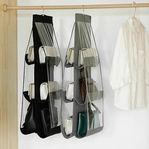 6 Pocket Hanging Storage Bag for Wardrobe Closet Folding Purse Handbag Tote Bag Non-woven Double Sides Storage Organizer Hanger