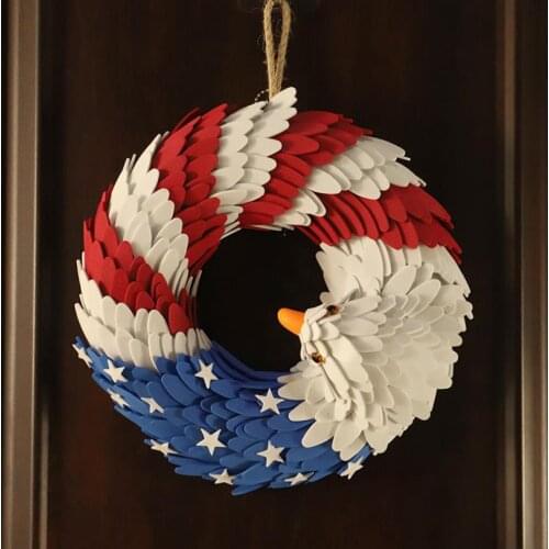 American Eagle Wreath Handcrafted Glory Patriotic Flag Wreath for Front Door Window Decoration
