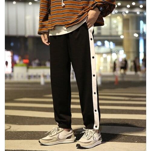 2020 Autumn New Trousers Men Casual Contrast Buttons Pants For Men Fashion Loose Ankle-Length Sports Trousers High Quality