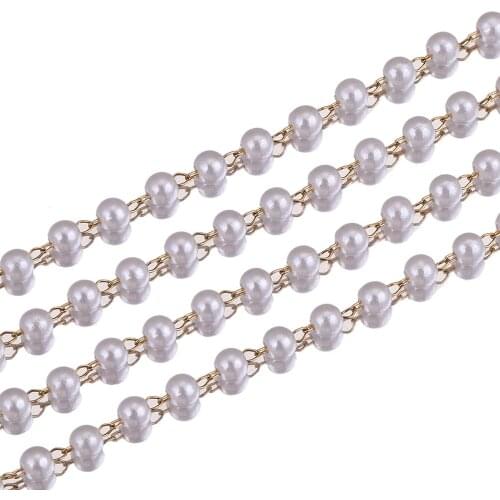 2m 4mm Stainless Steel Round Artficial Pearl Chains for DIY Handmade Eyeglasses Chain Necklace Supplies Jewelry Making Wholesale
