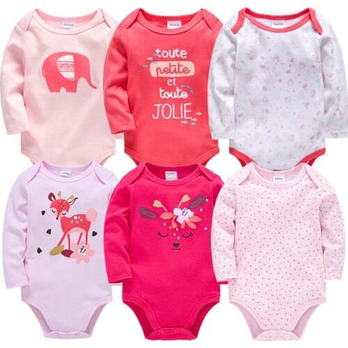 Kavkas 6 3 Pcs/Set Newborn Baby Girls Rompers 100% Cotton Long Sleeve Autumn Spring Cute Cartoon Print Clothes