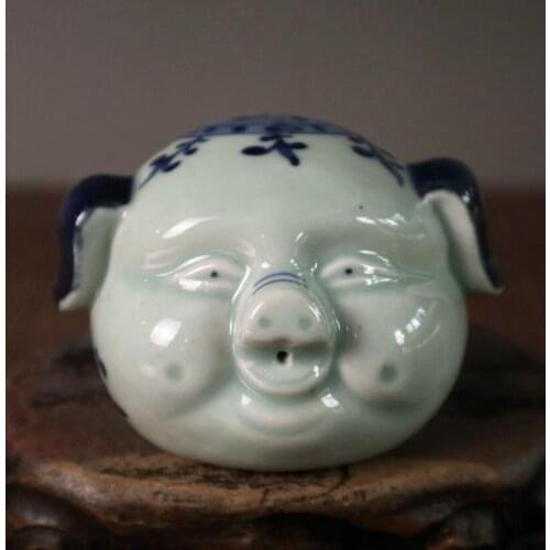 China Blue and white ceramic Fu pig small crafts statue