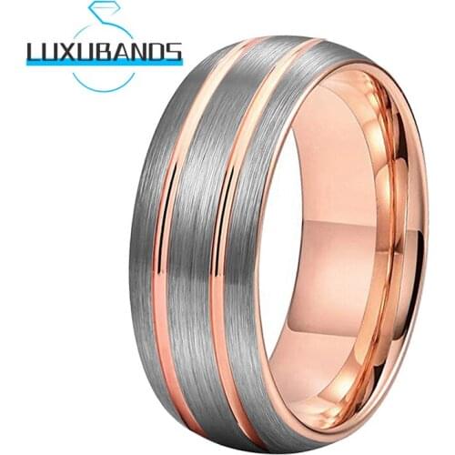8MM Rose Gold Tungsten Carbide Rings For Men Wemen Engagement Dome Bands Two Grooved Brushed Finished Comfort Fit
