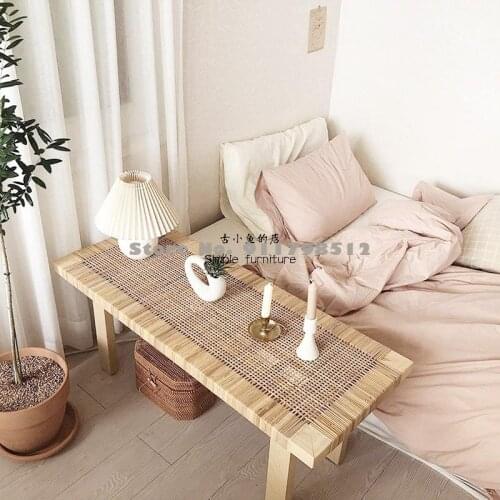 Korean rattan solid wood bench ins wind bed end bench shoe replacement stool bed and breakfast room built-in long coffee table