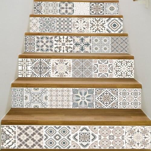 6 Pieces/Set Creative DIY 3D Stairway Stickers Ceramic Tiles Pattern For House Stairs Decoration Large Staircase Wall Sticker