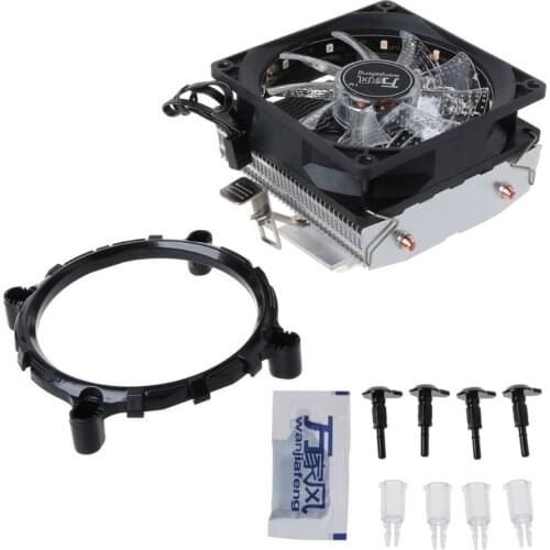 CPU Cooler 2 Copper Heat Pipes 3Pin CPU Cooling Fan with 5 Colors Light for LGA 1150/1151/1155/AM2+/AM3+/754
