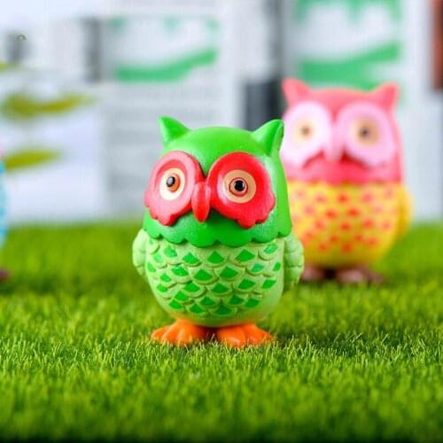 2PCS Cute Animal Resin Owls Miniatures Figurine Craft Bonsai Pots Home Fairy Garden Ornament Decoration Moss Terrarium Decor