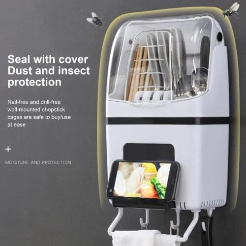 Multi-use Wall-mounted Chopstick Cage Sealed Dust-proof Kitchen Storage Holder