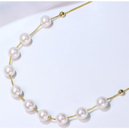 NYMPH Genuine 18K Gold Jewelry Necklace Natural Akoya Seawater Pearl Pendant Pure AU750 Adjustable Chain For Women Gift X517