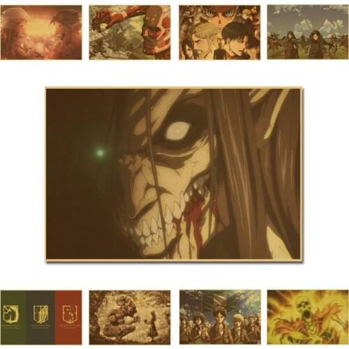 Attack on Titan Retro Kraft Paper Poster 30x45cm Big Classic Anime Posters Brown Paper Vintage Wall Decor Decorative Art Painted