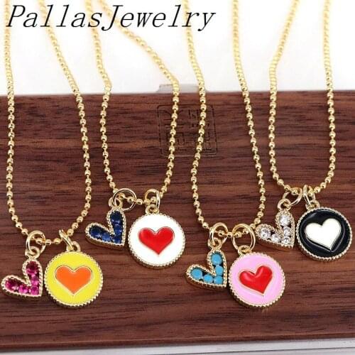 10Pcs Lovely heart multi-color oil drop rainbow heart cz zircon pendant women necklace Fashion Gift