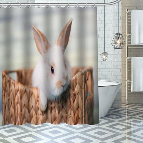 Custom High Quality Rabbit Shower Curtain Waterproof Bathroom Polyester Fabric Bathroom Curtain With Hooks