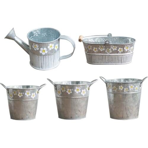 Embossed Wrought Iron Dried Flower Pot Vase Storage Bucket Desktop Balcony Decor watering can maceteros