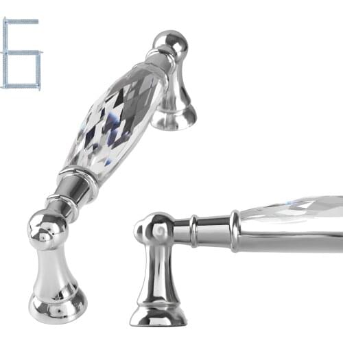 3.5'' 5.00'' Clear Crystal Cabinet Handles Drawer Pulls Dresser Knob Metal Silver Modern Crystal Cupboard Furniture Hardware