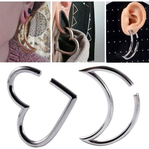 2PC Surgical steel Heart Moon Ear Plug Ear Gauge Ear Expander Tunnel Ear Weight Earring Double Flared Lobe Piercing Body Jewelry