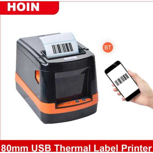 HOIN 80mm USB Thermal Label Printer Wired Barcode Printer BT Connection High Speed Label Maker Sticker Compatible with Andorid