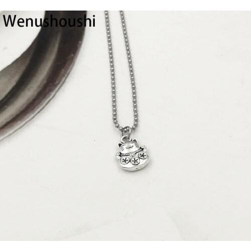Length 50cm/60cm titanium beads chains vintage lucky cat charm necklaces for women men jewelry di001