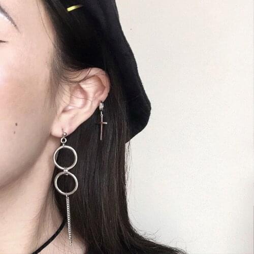 Drop Earrings Geometric For Women Asymmetric Chain Circle Korean Fashion Retro Design Hot Sale Girl Party Gift Jewelry BOYULIGE