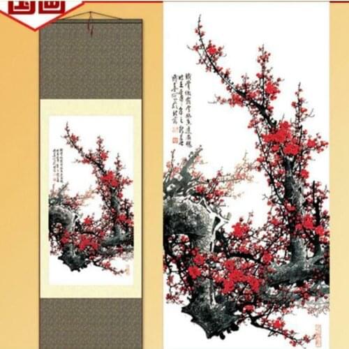 1pc Traditional silk art Home Decoration Chinese silk scroll painting Plum Blossom Gongbi painting S138