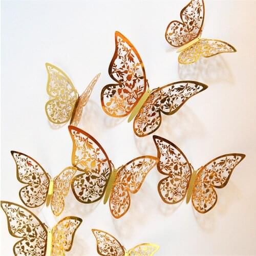 12Pcs 4D Hollow Butterfly Wall Sticker DIY Home Decoration Wall Stickers wedding Party Wedding Decors Butterfly Kids Room Decors