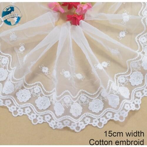 15cm White Cotton Lace Embroidery French Lace Ribbon Fabric Guipure Diy Trims Warp Knitting Sewing Accessories Doll dress#4234