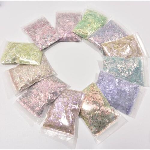 50g/Bag Laser Mixed Size Hexagon Nail Glitter Powder Sequins Shiny Colorful Nail Flakes Charm Dust For Nail Art Decoration C/P6