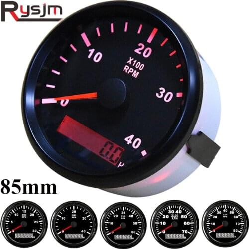 85mm Car Boat Tachometer Gauge RPM Tachometer With Hour Meter 8000/7000/6000/4000/3000 RPM Tach Gauge with Red Backlight 12V/24V