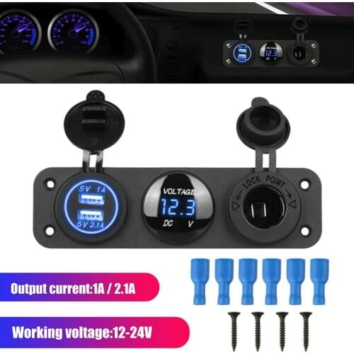 Car LED Voltmeter Dual USB Charger 12V Power Socket Panel Cigarette Lighter Outlet Splitter for Car Marine Boat RV