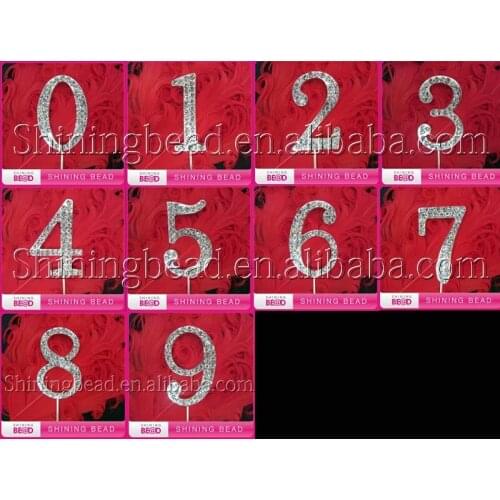 FREE SHIPPING! 4.5cm Birthday Sliver Number Rhinestone Cake Topper for Party,10 style number,10 piece each number,100pcs/lot