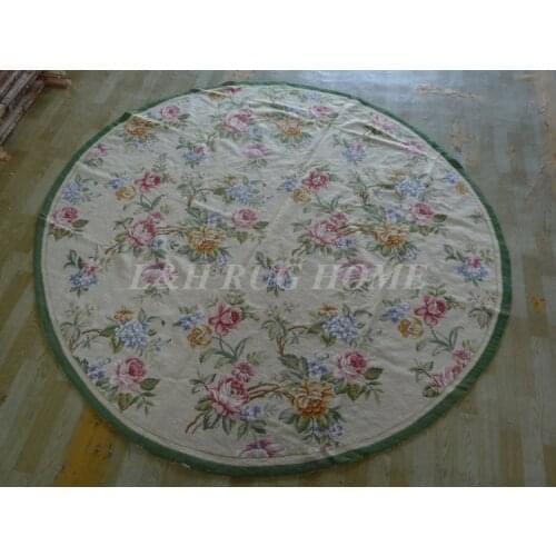 Free shipping 8'X8' Round Handmade Floral Roses Wool Needlepoint Area Rug New Store Openning