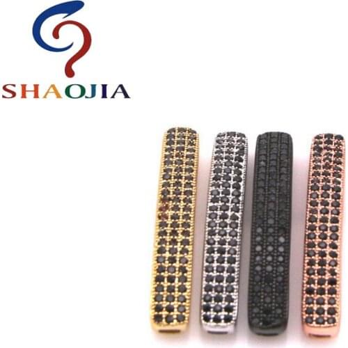 SHAOJIA Brand 35*5MM Metal Copper Zircon Long Tubular Shape Beads Charm Beads Handmade Making DIY Bracelet & Necklace Jewelry