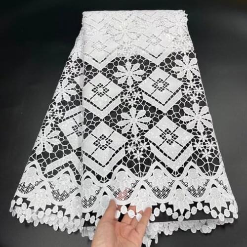Pure White Cord Guipure Laces Fabric 2021 African High Quality Water Soluble Mesh Lace French Cord Sequins Lace For Wedding