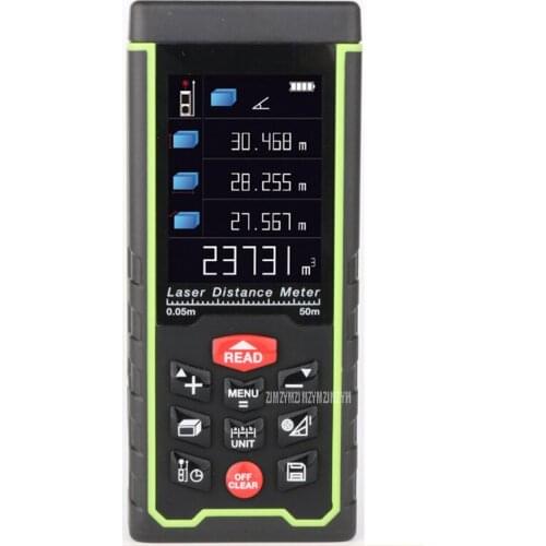 AS50 50M Digital Laser Distance Meter Rangefinder Distance/Area/Volume Measure Ruler With Rechargable Battery 100 Data Storage