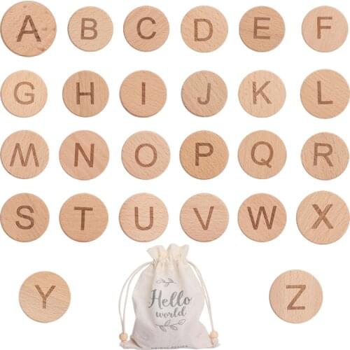 26 pcs/lot Wooden Letter Letters Blocks Alphabet Round Shape English Alphabet DIY Crafts for Baby Name Puzzle