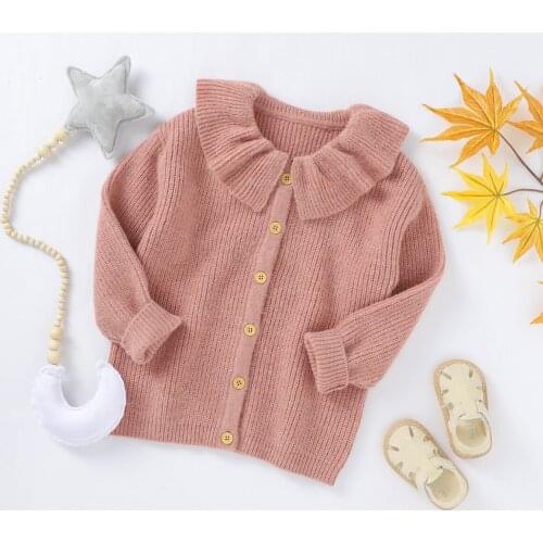Infant Baby Girls Cardigan Lovely Long Sleeve Ruffle Collar Button Up Knit Coat Outerwear Autumn Sweater 5-10Years