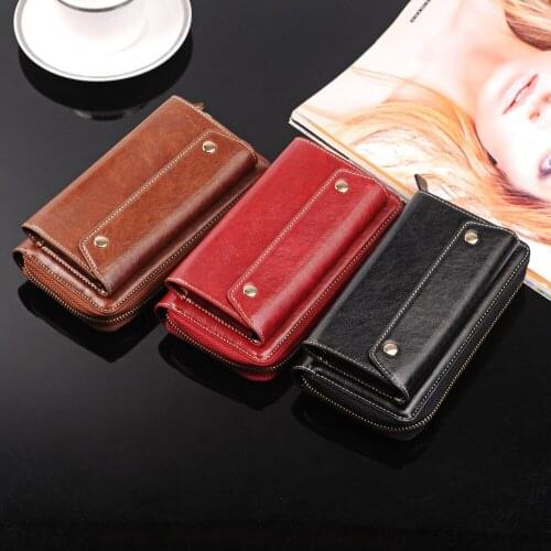For iPhone 6 6s 7 8 Plus X Xs XR Xs Max PU Leather Multi Function Universal Wallet w/ Strap Zipper Credit Card Holder Cover Case