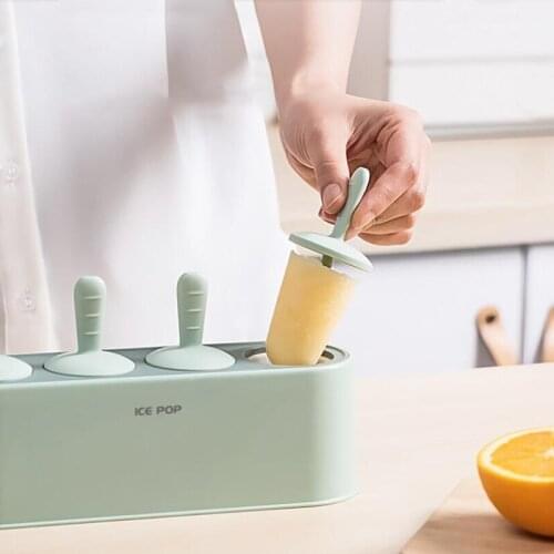 Home Ice Cream Mold Popsicle DIY Tool Silicone 4-hole Ice Mold Children Dessert Ice Cream Mold Kitchen Tools DIY Ice Cream