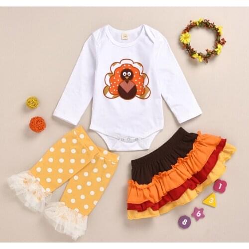 Ins Autumn Baby Girl Suit Half Skirt Set Thanksgiving Day Baby Dress Up Costume 3-piece Children Long Sleeve Suit Set