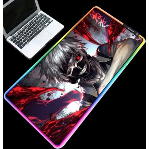 Tokyo Ghoul Anime Mouse Pads Gaming RGB Glowing XXL/XL/L Rubber Base Softy Durable Waterproof Desk Pad for Gamer Playing mat