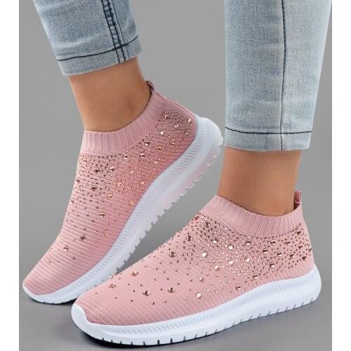 Women White Sneakers Vulcanize Shoes Ladies Fashion Bling Sneakers Summer Slip-On Sock Sneakers Femme Zapatillas Mujer 2021