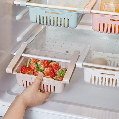 Kitchen Adjustable Storage Box Multifunctional Storage Basket Refrigerator Plastic Basket Drawer Food Drink Stretch Storage Box