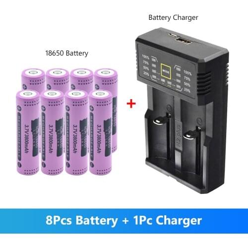 New 8Pcs/lot 18650 Li-ion Battery 3.7 mAh 3800 V Rechargeable Li-Ion High Drop Battery for flashinglight + Universal Charger